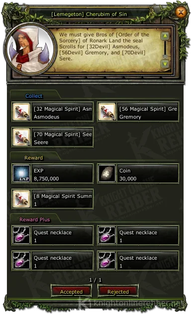 [Lemegeton] Cherubim of Sin quest window: needs and rewards