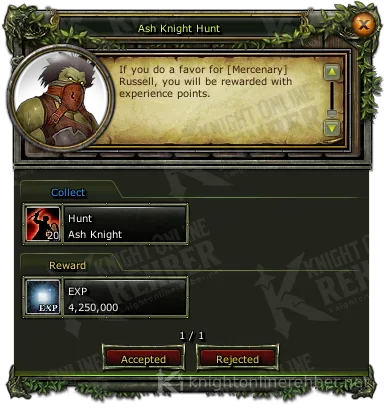 Ash Knight Hunt görev penceresi: istenenler ve ödüller