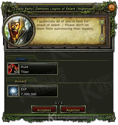 [Daily Party] Demonic Legion of Eslant (Nightmare) görev penceresi: istenenler ve ödüller