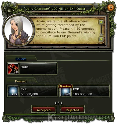 [Daily Character] 100 Million EXP Quest görev penceresi: istenenler ve ödüller
