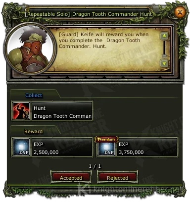 [Repeatable Solo] Dragon Tooth Commander Hunt görev penceresi: istenenler ve ödüller